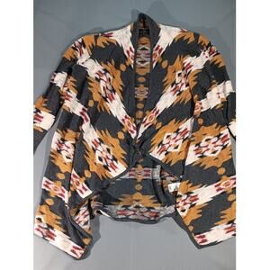 Lucky Brand Aztec Open Front Cardigan Sweater M Gray Boho Southwestern